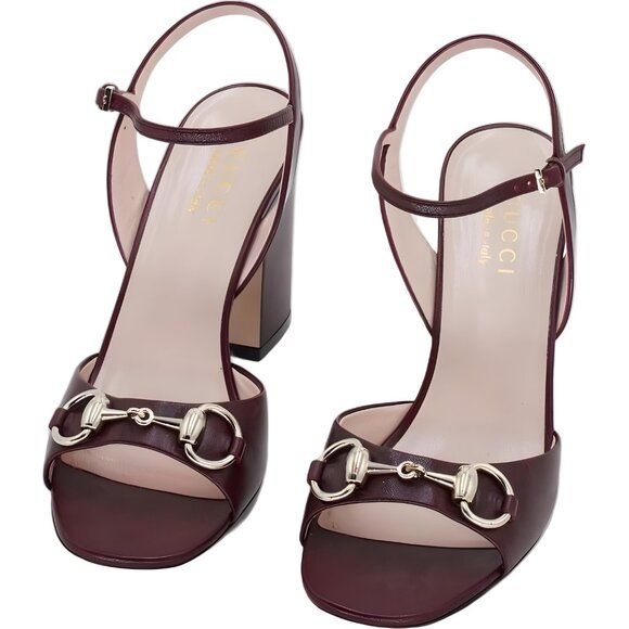 Gucci Horsebit Ankle-Strap Block Heel Sandals Rosso Ancora Red Women's US 5 - Picture 5 of 6